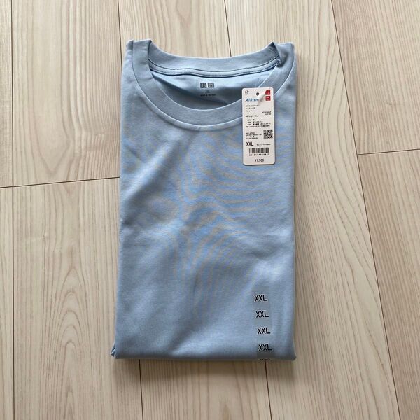 新品タグ付き ユニクロ エアリズムコットンノースリーブTシャツ 水色 XXL ライトブルー