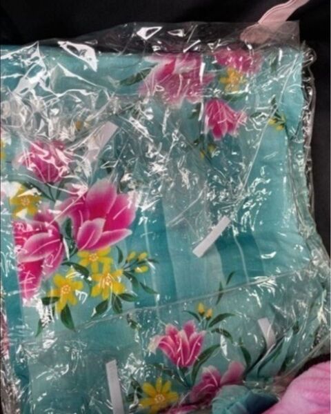美品 水色系 花柄浴衣 2回しか着用 帯や下駄等セット付き