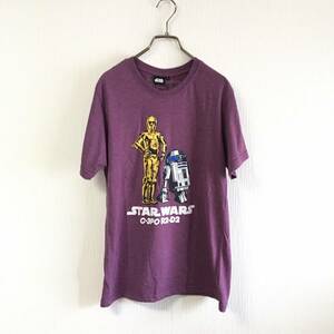 「スター・ウォーズ C-3PO R2-D2 Tシャツ L」 STAR WARS 紫