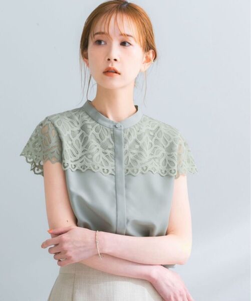 新品タグ付き urban research rosso ウォッシャブルヨークレースブラウス