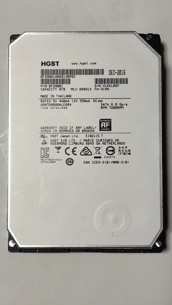 新品同様 HGST NAS HDN728080ALE604 ヘリウム充填 3.5インチHDD 8TB Logitec HDDケース