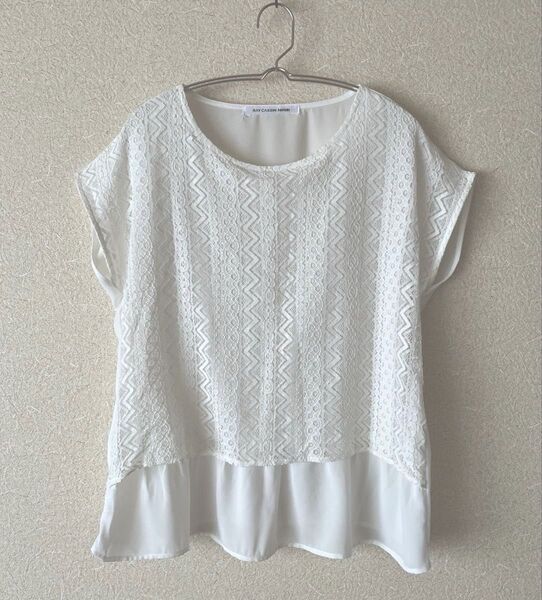 RAY CASSIN FAVORI レイカズンフェバリ レースシアーブラウス カットソー フレンチスリーブ F