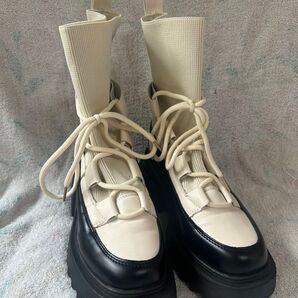 〇最新〇厚底ハイカットレインブーツ ホワイト ブラック