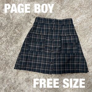 PAGEBOY チェック プリーツ ミニスカート ミニ丈 レディーグリーン