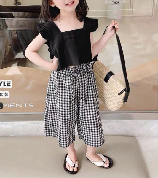 ベビー 女の子 トップス ズボン ボトムス セットアップ 80 可愛い おしゃれ 夏 ショート丈 ワイドパンツ