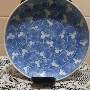 美濃焼 雅窯 染付唐草文様 大皿 約25cm 酒市銘 酒市雅 花唐草 骨董 染付 中皿 古美術 がよう 美品 古伊万里 値下げ可能