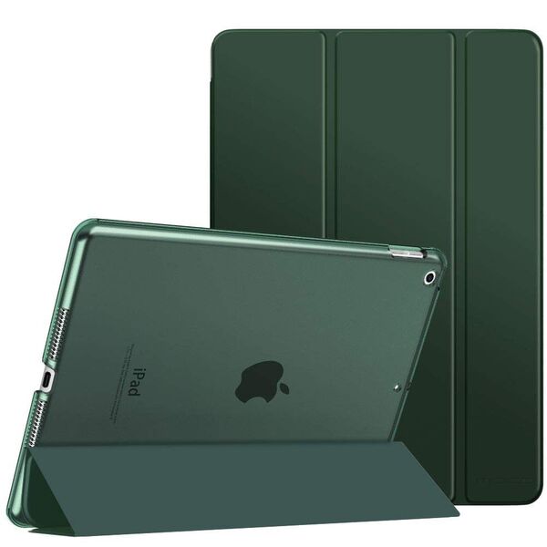 iPad9ケース 第9/8/7世代 半透明 オートスリープ機能 薄型 スタンド 三つ折り 高級PUレザー 裏地マイクロファイバー