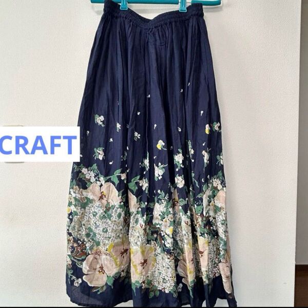 Craft クラフト ネイビー 花柄 フレアスカート Fサイズ