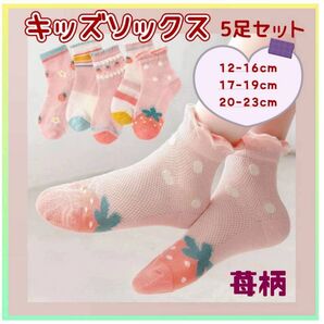 子ども用 靴下 5足セット キッズソックス 通園 通学 女の子 イチゴ