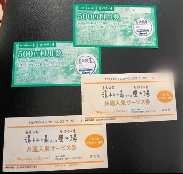 【2枚+1,000円分】湯あみの島(里の湯)共通入泉サービス券 +館内利用券【ナガシマリゾート】長島温泉 お得チケット
