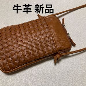 ★ 【新品】牛革 スマホショルダー ポシェット キャメル系