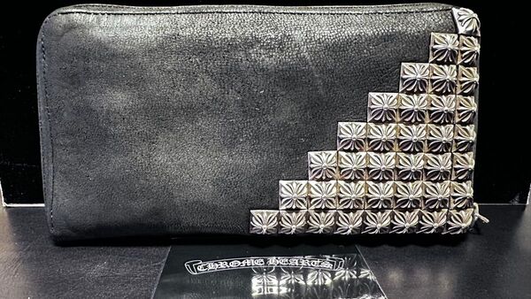 【希少極美品】CHROME HEARTS ゼロピラミッド ウォレット デストロイレザー