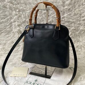 美品 GUCCI グッチ バンブー 2way ショルダーバッグ ハンドバッグ バック レザー ブラック 黒 保存袋 レディース