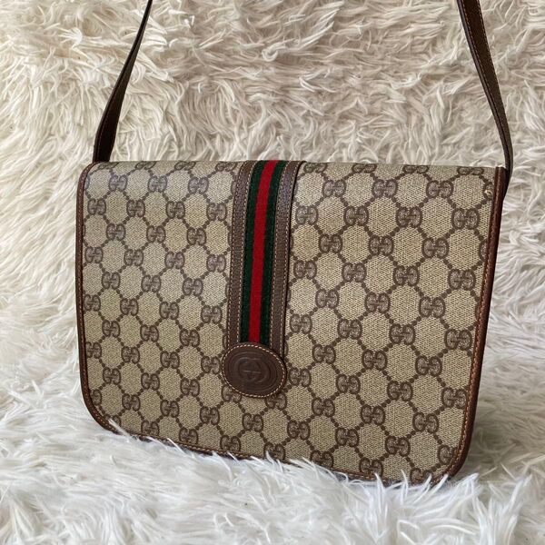 美品 GUCCI グッチ 希少 シェリー GGスプリーム ショルダーバッグ PVC GG柄 レザー 肩掛け 保存袋 レディース