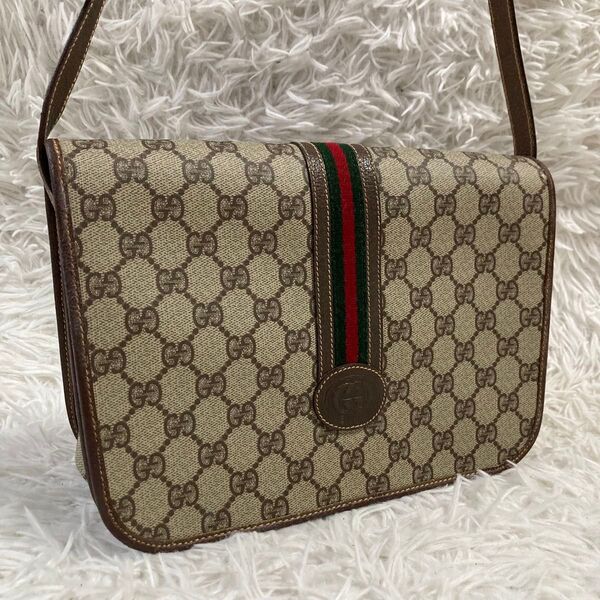 美品 GUCCI グッチ 希少 シェリー GGスプリーム ショルダーバッグ PVC GG柄 レザー 肩掛け 保存袋 レディース
