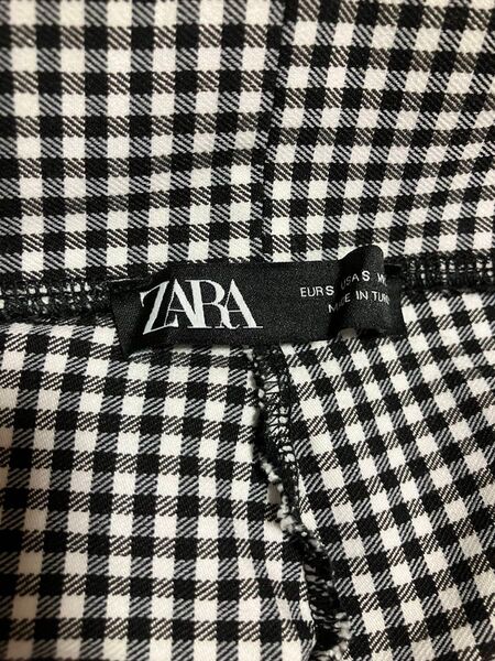 ZARA ギンガムチェック ストレッチパンツ ブーツカット スパッツ 白黒