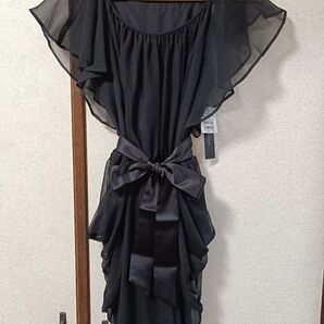 【新品未使用】フリル シフォン パーティードレス リボンベルト付き 裏地あり 結婚式 キャバ嬢ドレス ナイトドレス 二次会 9号