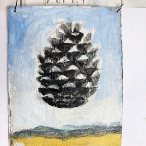 一点もの アクリル画 松ぼっくり 金属板