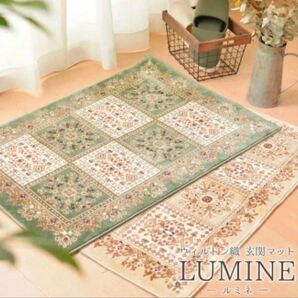 ウィルトン 玄関マット 60x90cm グリーン ベージュ レーヨン100% 50万ノット
