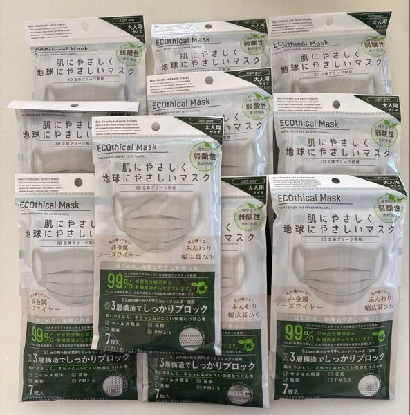 サムライワークス Ecothical Mask ライトグレー 7枚入 × 10袋 70枚分