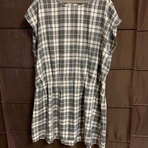 フェリシモ シロップ チュニックワンピース M グレーチェック ゆったり 体型カバー syrup フレンチスリーブ