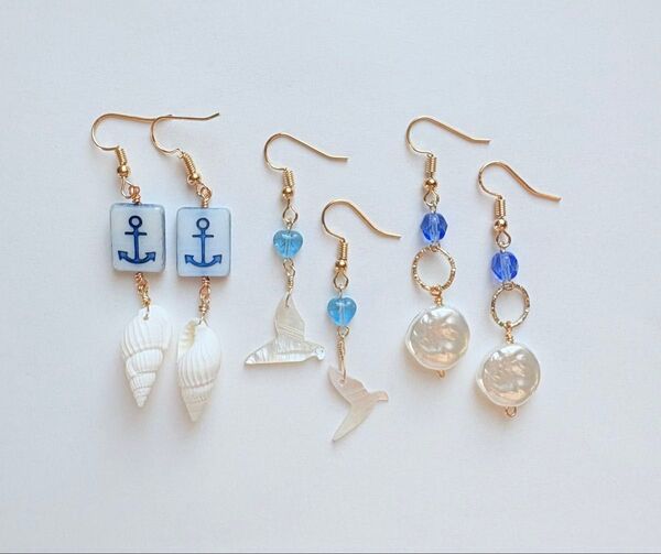 ハンドメイドピアス 3点セット