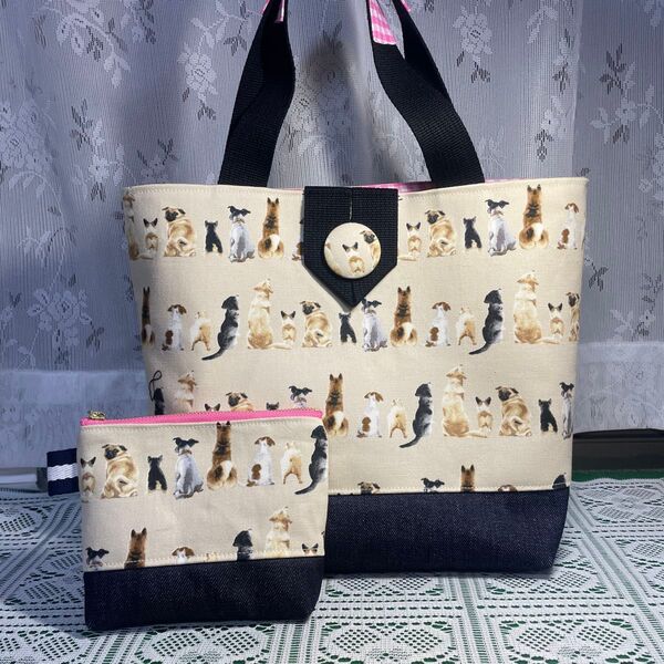 ♪ハンドメイド♪ 犬柄 トートバッグとポーチ セット