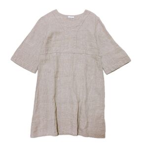 【美品】フォグリネンワーク Vネック5分袖リネンチュニックブラウス リトアニア