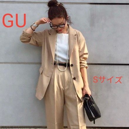 GU ジャケット オーバーサイズテーラードジャケット ベージュ S レディース 薄手 接触冷感機能つき 夏 341432