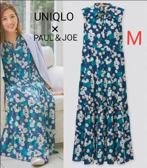 UNIQLO×Paul&Joeティアードワンピース(ノースリーブ)M インナーワンピース付き 花柄 完売品 ネイビー