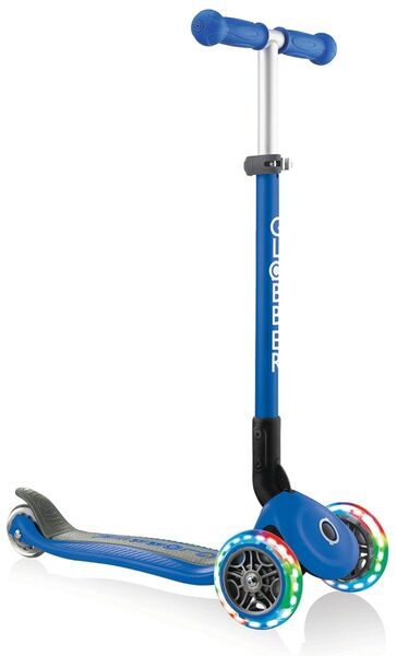 GLOBBER 3輪 キックボード LEDライト付き ブルー 光る キックスクーター ジュニア 折り畳み式 光るLEDタイヤ