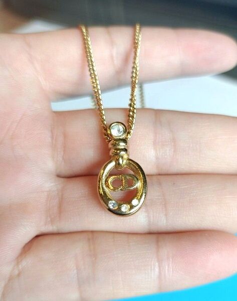 美品 Christian Dior CDロゴ ゴールド ネックレス アクセサリー ディオール ラインストーン クリスチャン