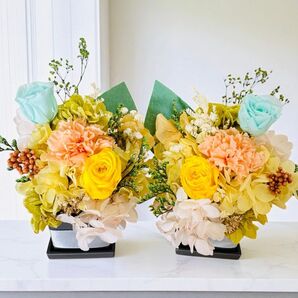 プリザーブドフラワーとドライフラワーのアレンジメント クリアケース付き 2個セット お盆 ギフト
