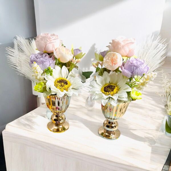 フラワーアレンジメント 2個セット 造花 アーティフィシャルフラワー インテリア お盆 ギフト 造花 お供え花 仏花 仏壇 お墓