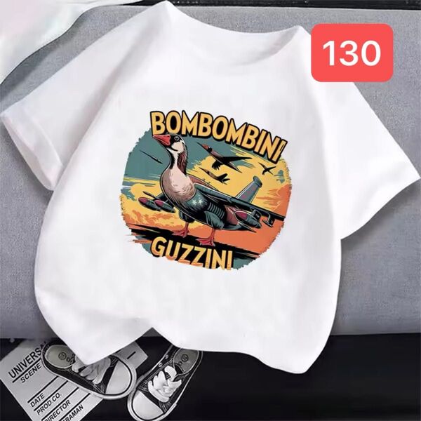 イタリアンブレインロット Tシャツ 半袖 130cm 白 海外ミーム 吸湿性 通気性 トゥントゥントゥンサフール ホワイト 薄手
