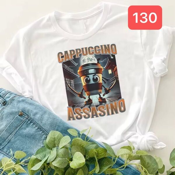 イタリアンブレインロット Tシャツ 半袖 130cm 白 海外ミーム 吸湿性 通気性 トゥントゥントゥンサフール ホワイト 薄手