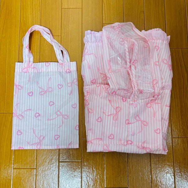 キッズフォーレ レインコート 女の子 ランドセル対応 M 110 120 リボン柄 ピンク 入れ物袋付き キッズ カッパ 子供服