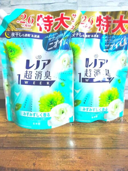 レノア 特大サイズ フレッシュグリーン の香り 840ml ×2 約2.6ヶ月分 柔軟剤 詰め替え