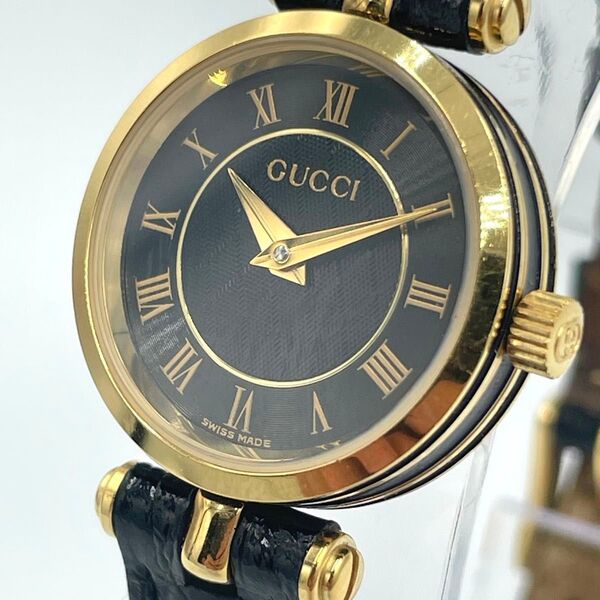 【電池新品】GUCCI 腕時計 レディース アナログ レザーベルト ローマ数字 ヴィンテージ Y2K 動作品 ブラック 2040L