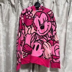 Disney ミニーマウス 総柄 ジップアップパーカー ピンク
