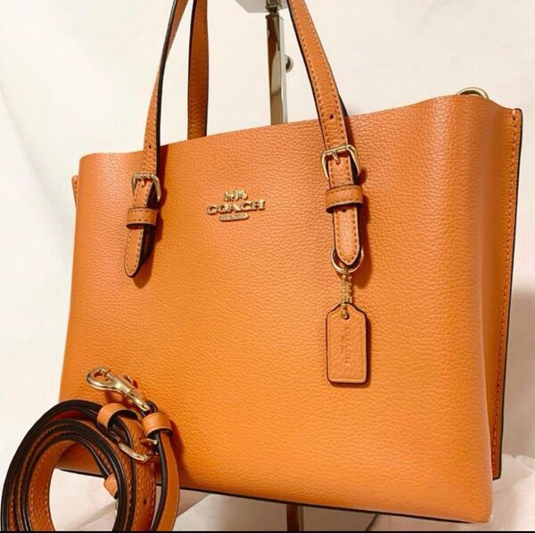 美品 COACH コーチ モリー 2way ショルダーバッグ 斜め掛け クロスボディトートバッグ オレンジ レザー 人気