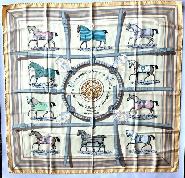 エルメス HERMES カレ90 馬着 Couvertures et tenues de jour スカーフ シルクイエロー
