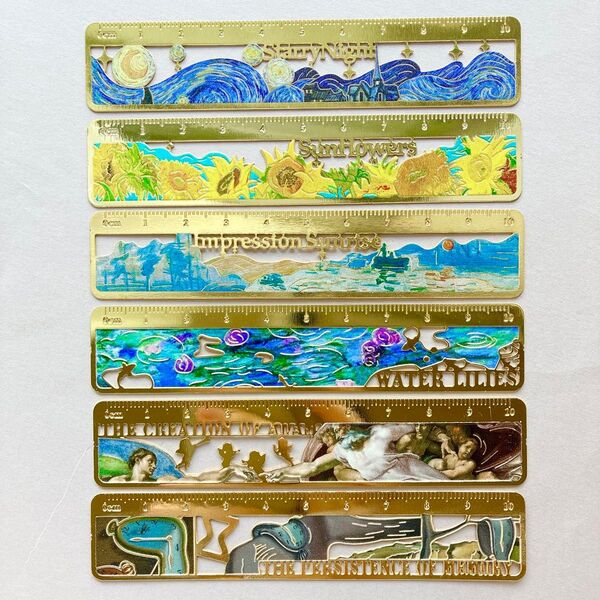 6本セット 絵画 美術館 定規 ゴッホ モネ ダリ ミケランジェロ 睡蓮 文具