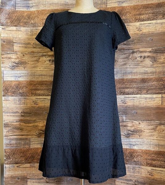 半袖ワンピース◆オフィス利用OK◆綿コットン◆裏地付◆紺ネイビーNavy◆9号