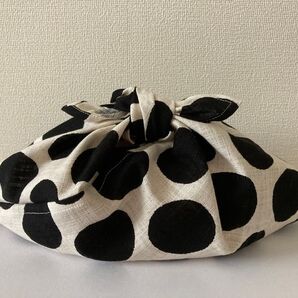 あずま袋(958)黒水玉 お弁当袋 内袋 ハンドメイド リネンライクな綿100%(色欠け色糸あり)