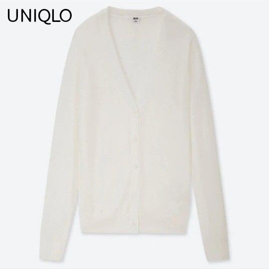 UNIQLO ユニクロ 長袖 ライトVネックカーディガン 羽織り 接触冷感機能 抗菌防臭 マシンウォッシャブル 白 オフホワイト