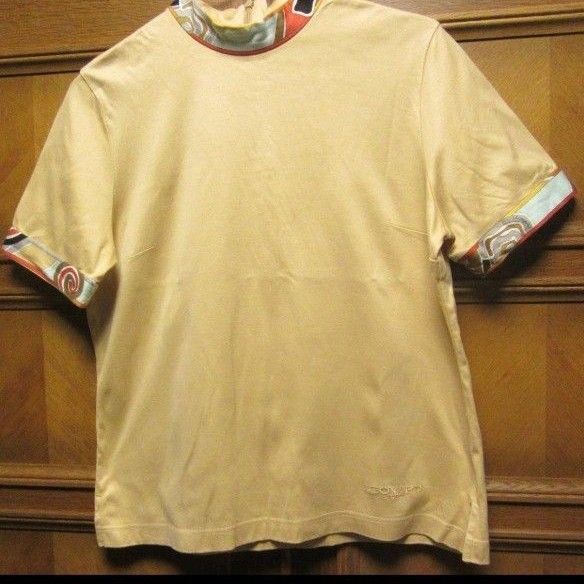 レオナール レディース コットンベージュ 半袖シャツ カラフルな襟と袖 半袖Tシャツ カットソー