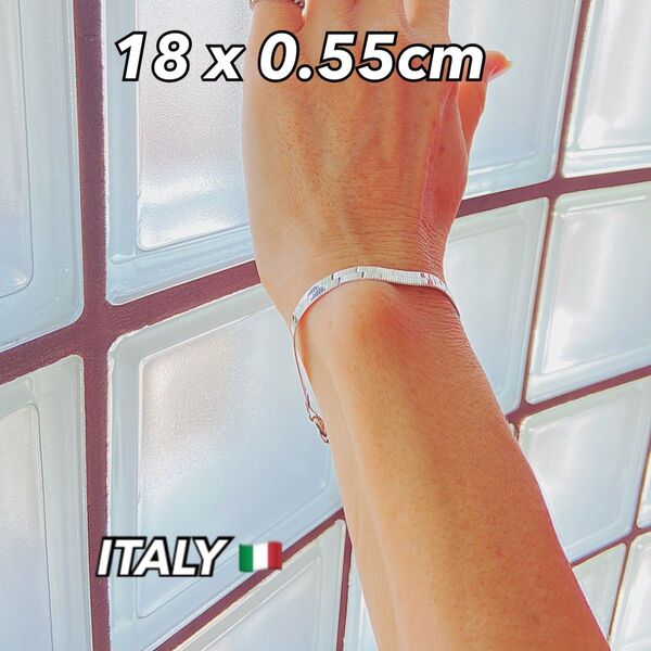 ITALY製 シルバーブレスレット 18cm x 5.5mm スネークチェーン 上品な光沢 男女兼用 Silver925 バングル
