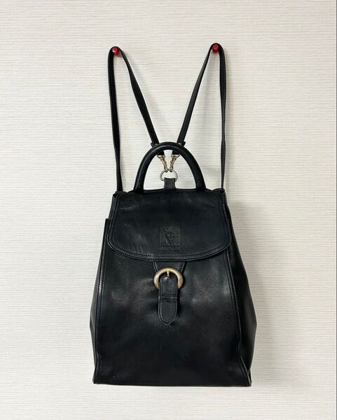 ANNE KLEIN ブラック レザー バックパック リュック
