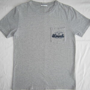★古着 2017年 BAYFLOW ベイフロー ポケット付き Tシャツ 2(S) グレー 綿100% LIVE LIFE at slower サガラ刺繍 メンズ (株)アダストリア★